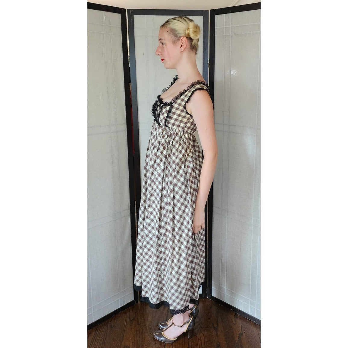 Vintage 70s Maxi Dress Mr Mort Stan Herman Checked Print