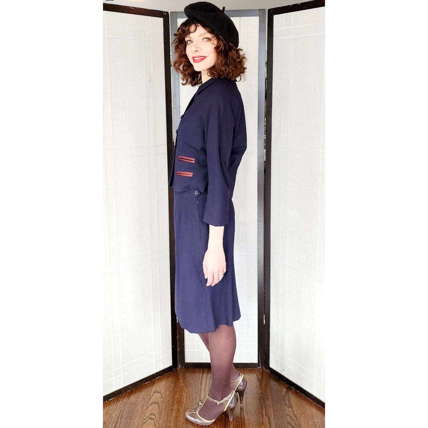 Vintage 50s Skirt Suit Navy Blue Baskin Chicago Styled by Rudy