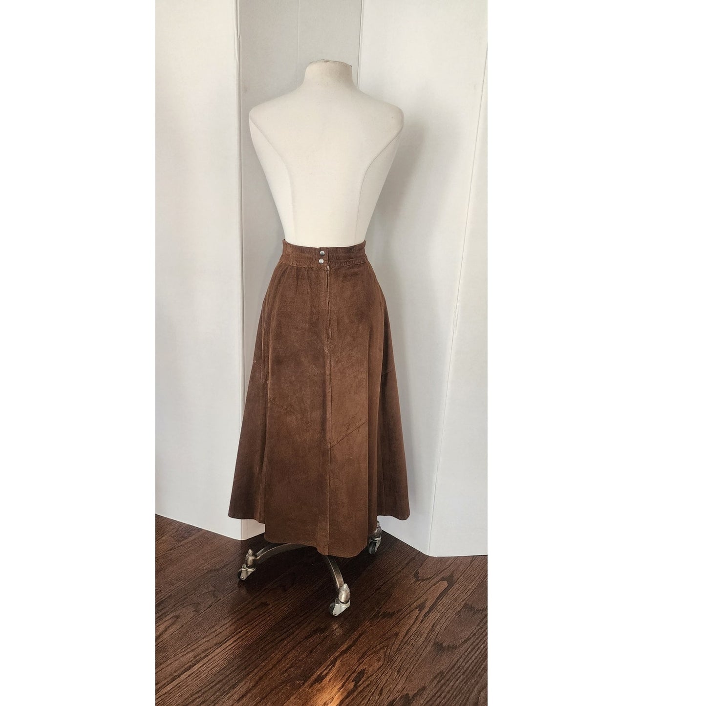Vintage 70s Midi Skirt in Brown Suede Pia Rucci Large