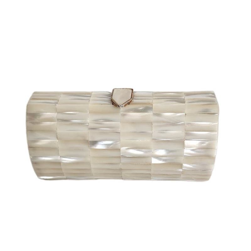 Vintage 50s Clutch Purse Mother of Pearl Cylindrical Evening Bag