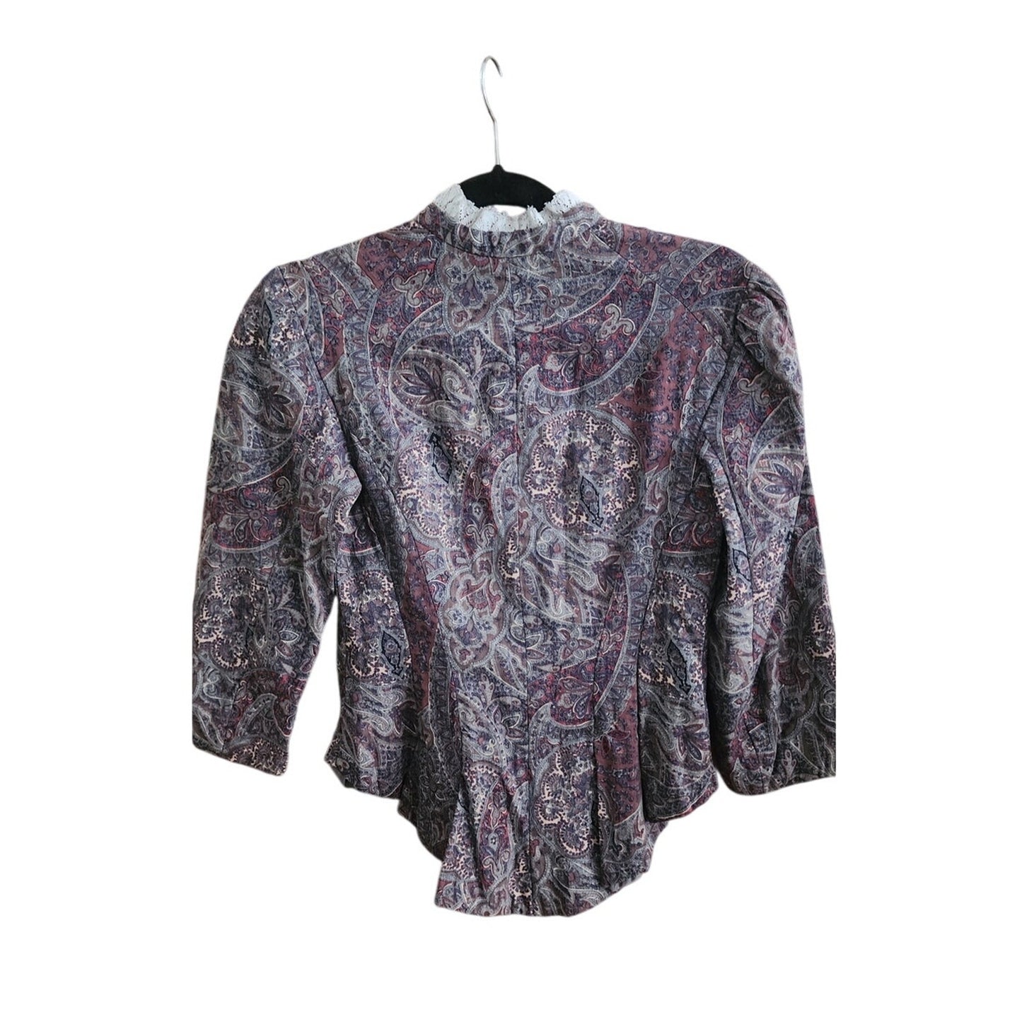 Vintage Neo-Edwardian Jacket Gray Mauve Paisley Print XS