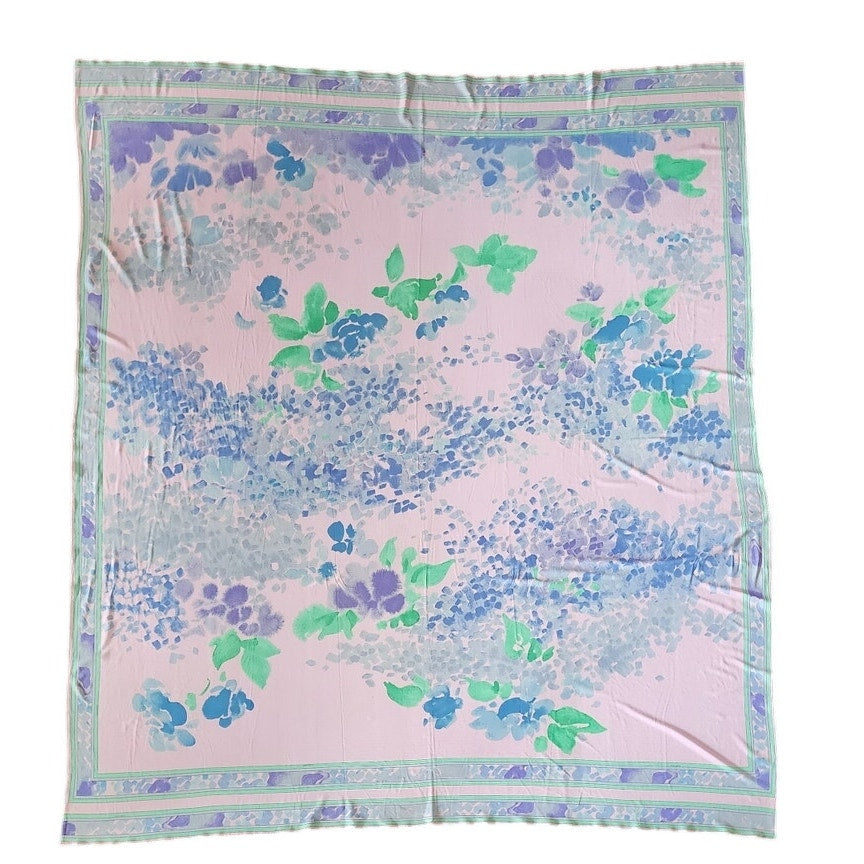 Vintage 70s LEONARD Silk Jersey Shawl Wrap Pastel Floral Print Impressionist