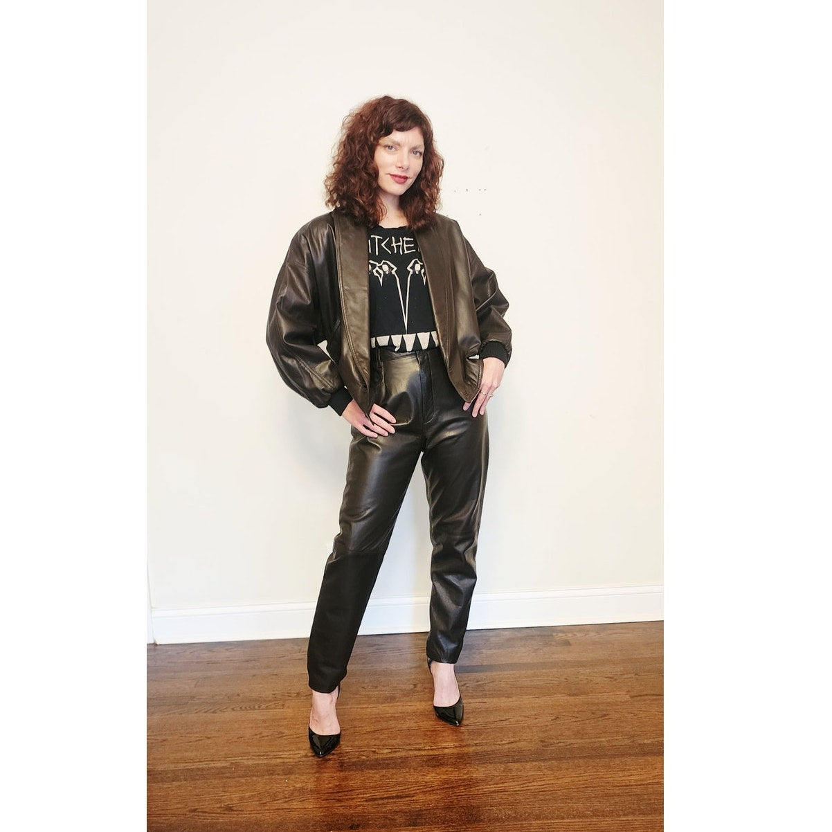 Vintage 1980s Brown Leather Jacket + Pants Suit Lanna Medium