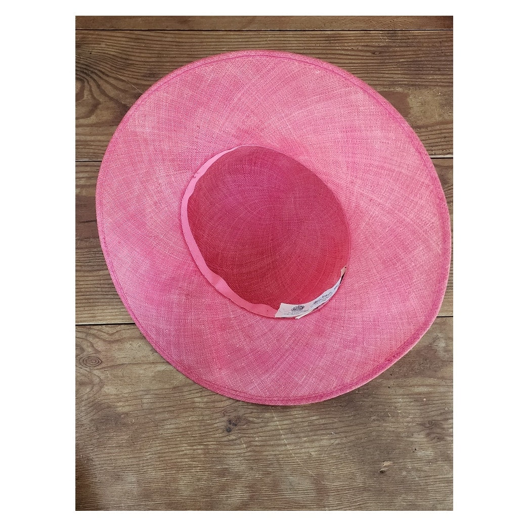 Vintage 90s Herbert Johnson Hat Pink Straw Wide Brim Floral Summer Sunhat