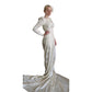 Vintage 1940s Wedding Dress Ivory Damask Long Sleeves by LaRose / Small