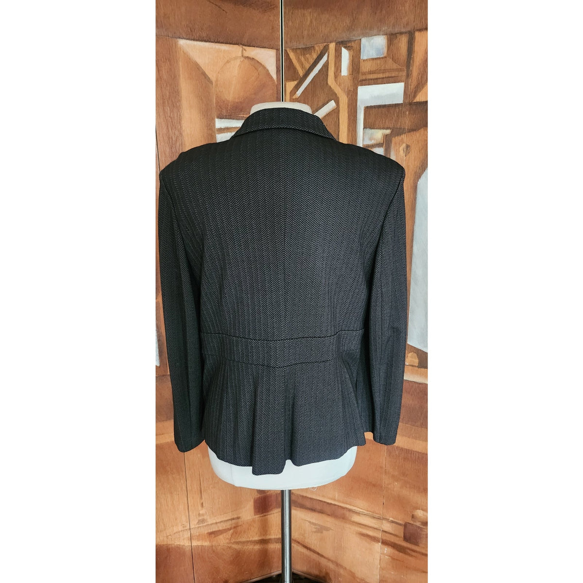 Vintage Y2K Armani Blazer 2000s Jacket Gray Herringbone Wool Buckle Closure Large