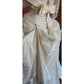 Vintage 1950s Wedding Dress Cream Lace Long Sleeves Long Train Bow Back / Small