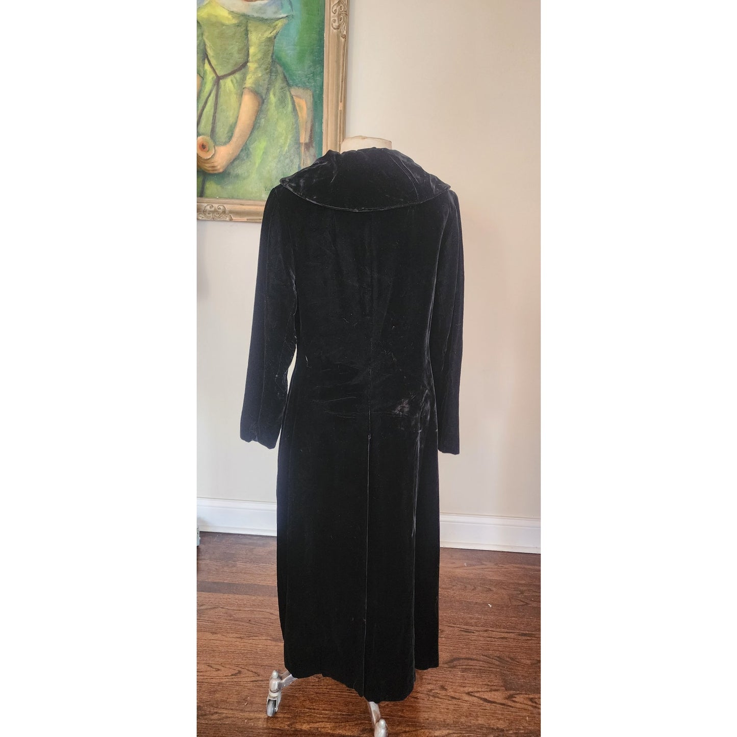 Vintage 1960s Black Velvet Opera Coat Double Breasted Gold Buttons