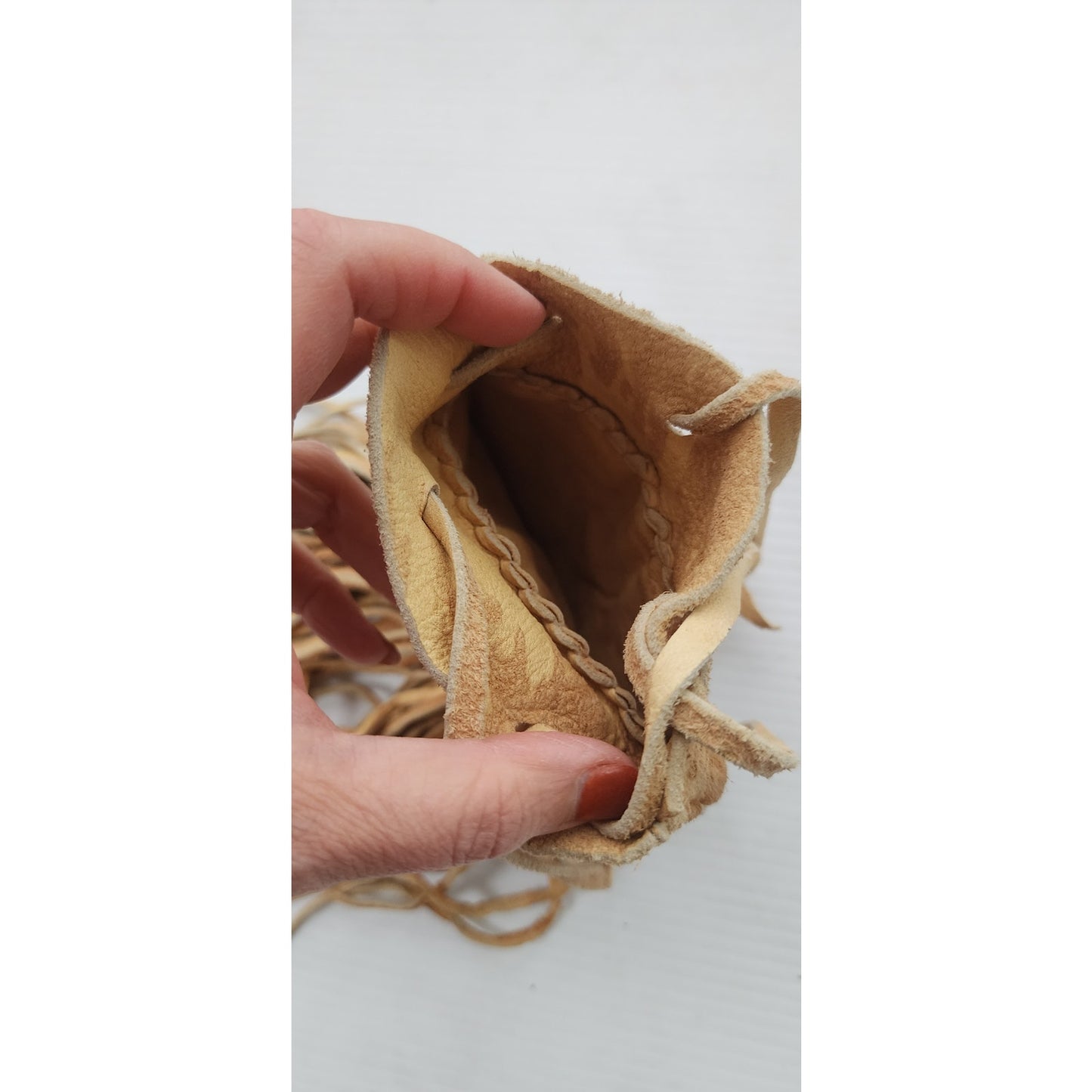 Antique Native American Medicine Bag Embroidered Fringed Suede Plains Indians Pouch