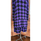 Vintage 80s GIVENCHY Silkprint Dress Purple Black Harlequin Diamonds Long Sleeved