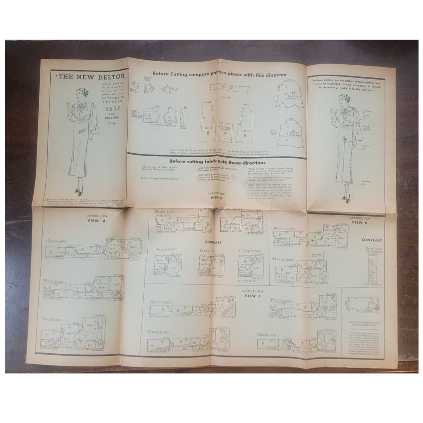 Vintage 1930s Dress Sewing Pattern ORIGINAL: Belted Frock 33 Bust Butterick 6632