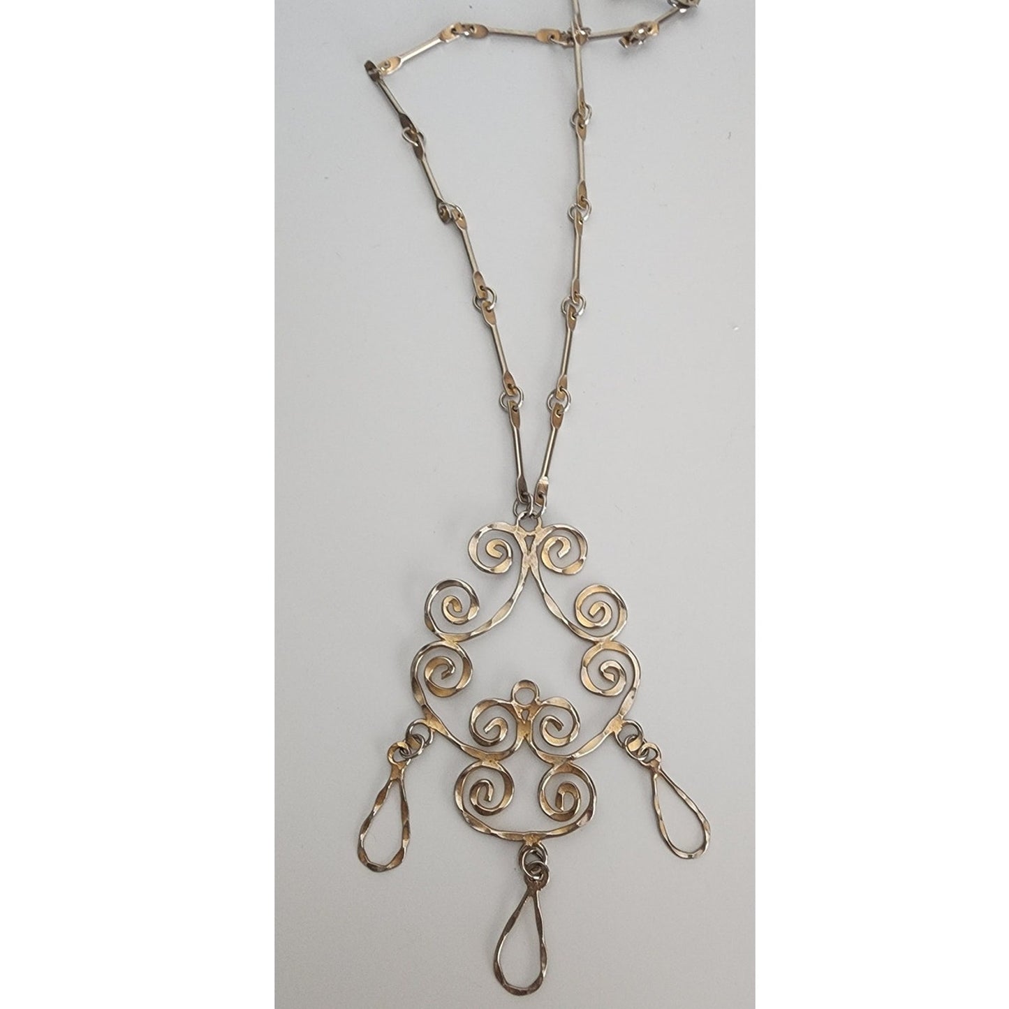 Vintage 60s Boho Pendant Necklace Spiral Scrolls Baroque Statement Jewelry Maximalist