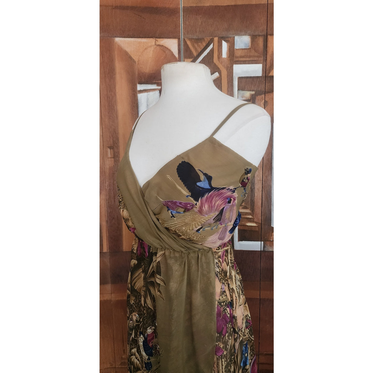 Vintage Vintage 1970s Gianni Versace Dress Silk Parrot Print Handkerchief Hem Slip Style Small