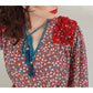 Vintage 1980s Lachine Tunic + Pants Set Polyester Georgette Red Graphic Print / Medium