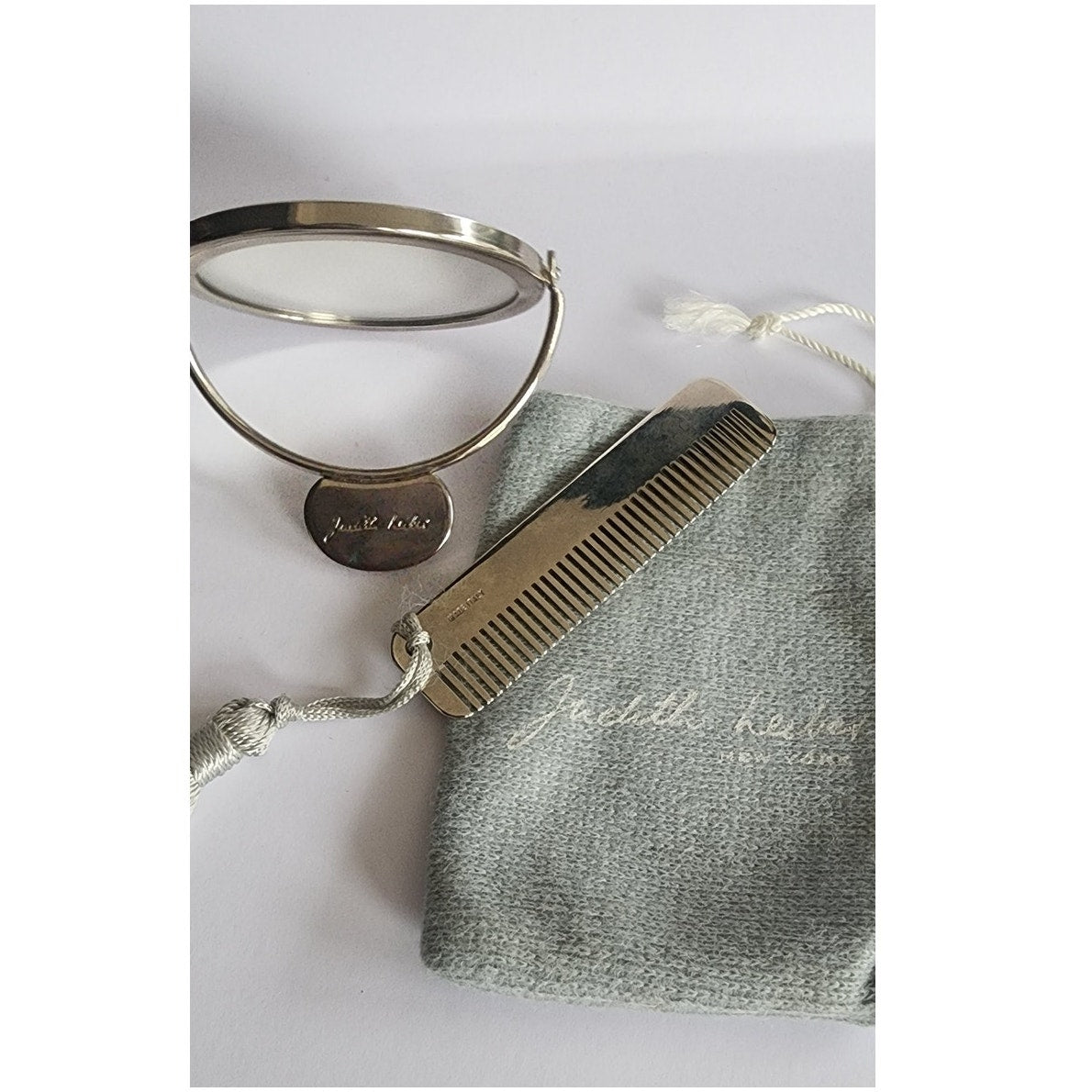 Vintage Judith Leiber Compact Mirror + Comb Set Signed Silver