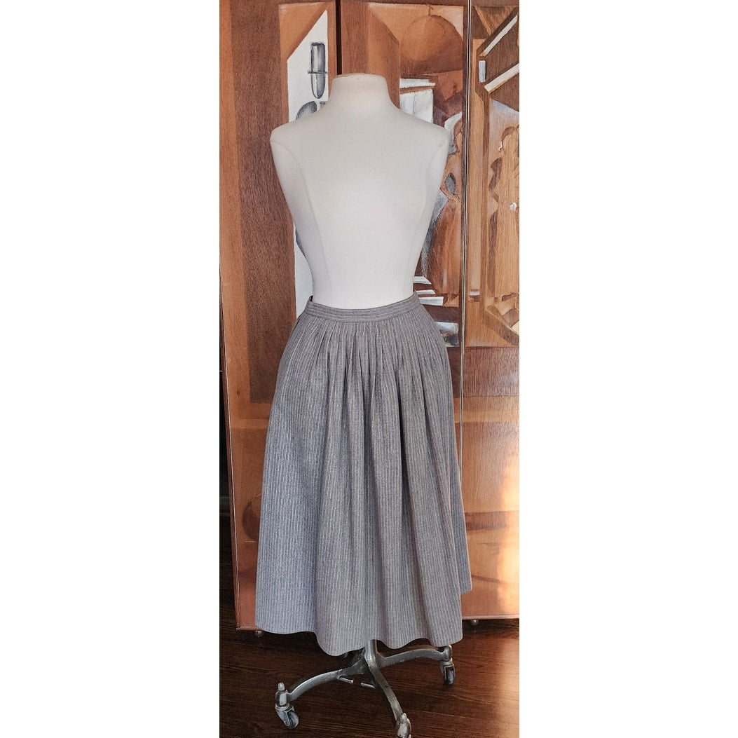 Vintage 70s Geoffrey Beene Bag Midi Skirt Gray Pinstriped Wool A Line / M