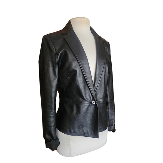 Vintage 1990s Caché Leather Blazer Tailored Lambskin Single Button