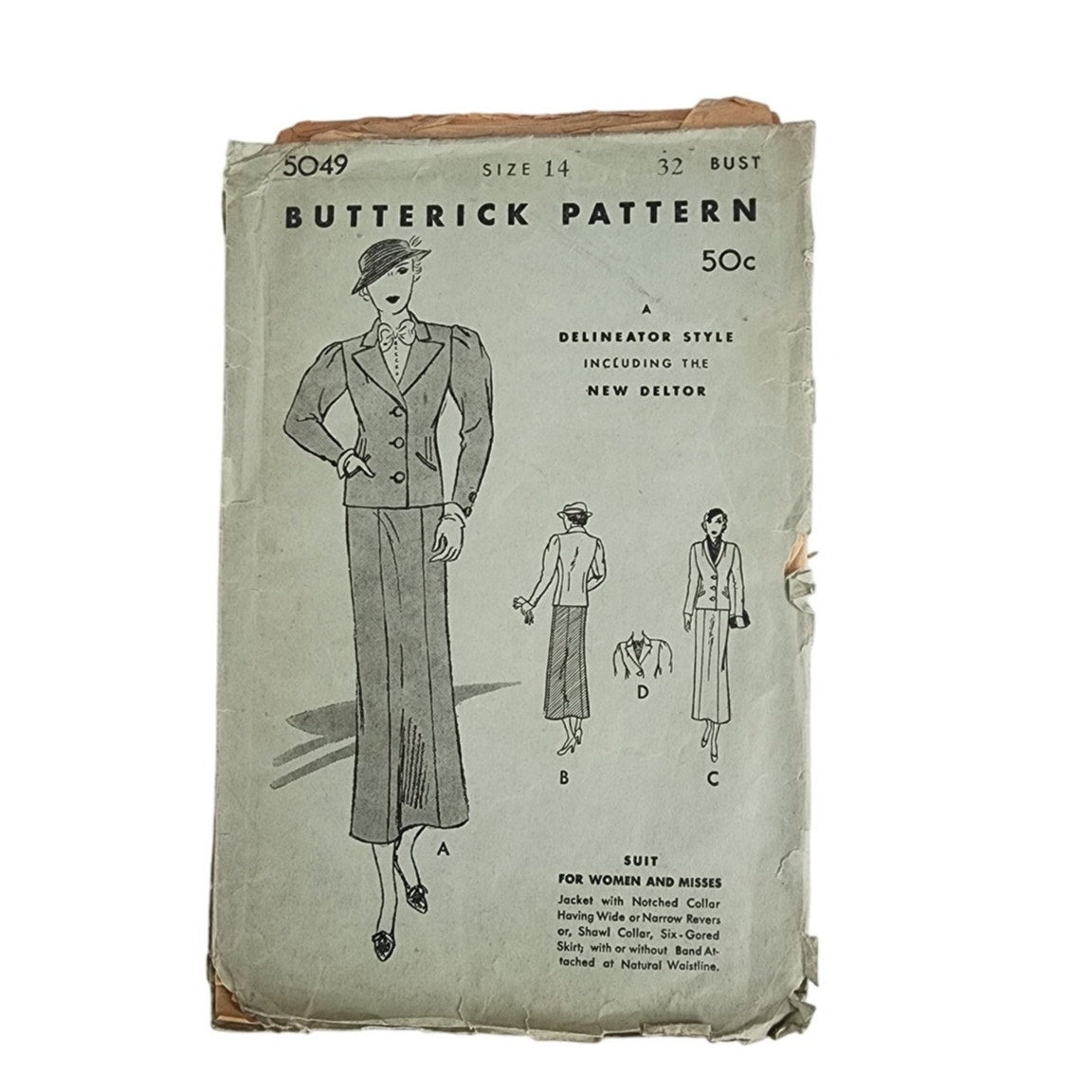 Vintage 30s Sewing Pattern ORIGINAL/  Jacket Skirt Suit Set Butterick 5049 Bust 32