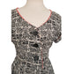 Vintage 50s Cotton Print Day Dress Black White MCM Tiki Pattern Rockabilly Short Sleeved / M