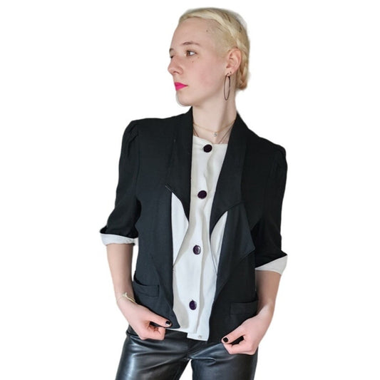 Vintage 80s Louis Feraud Blazer Black White Faux Tuxedo Style