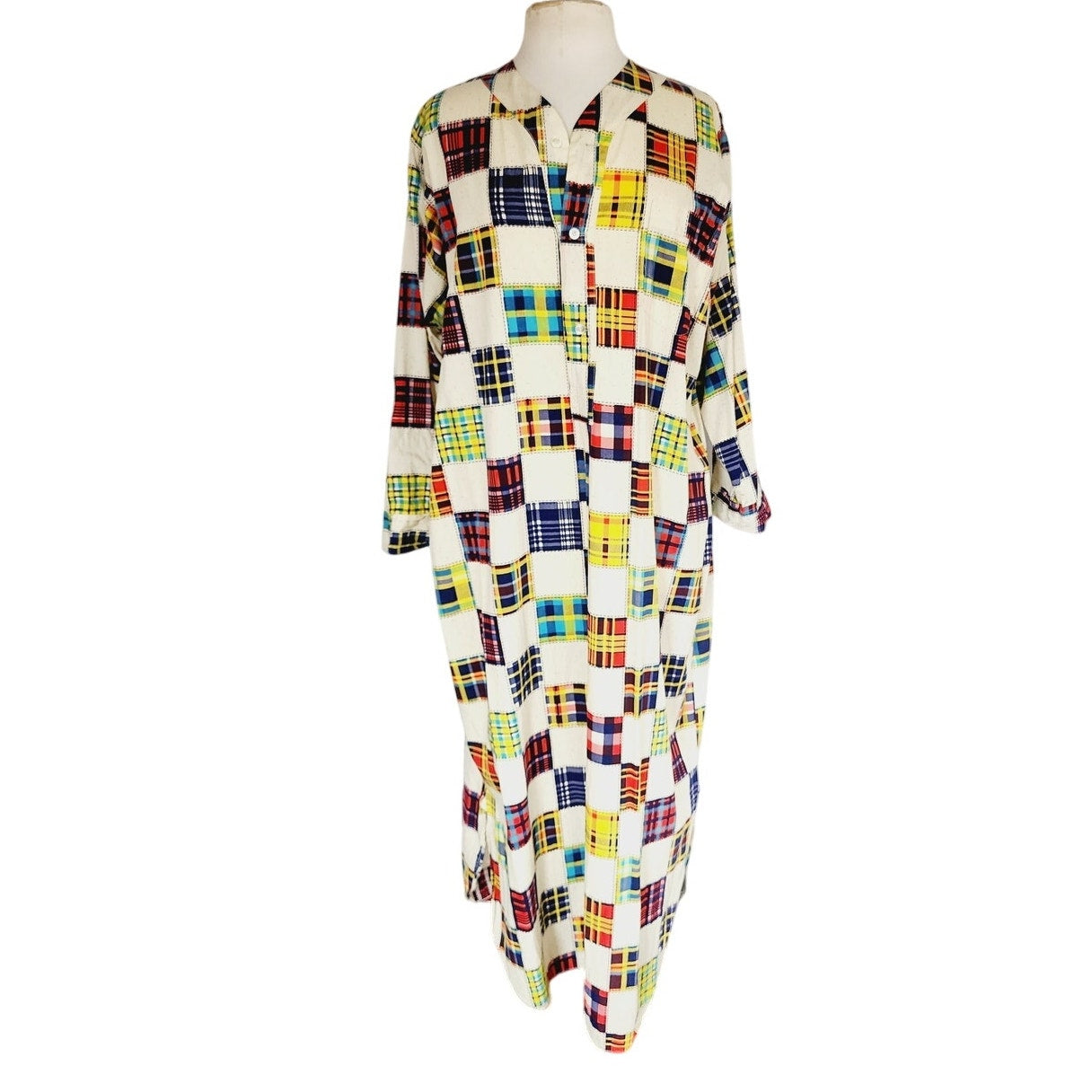 70s Men's Pajama Dress Caftan Lounger Patchwork Quilt Print H&S Pogue Co