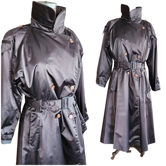 Vintage 80s Trench Coat Metallic Gray by British Mist Large