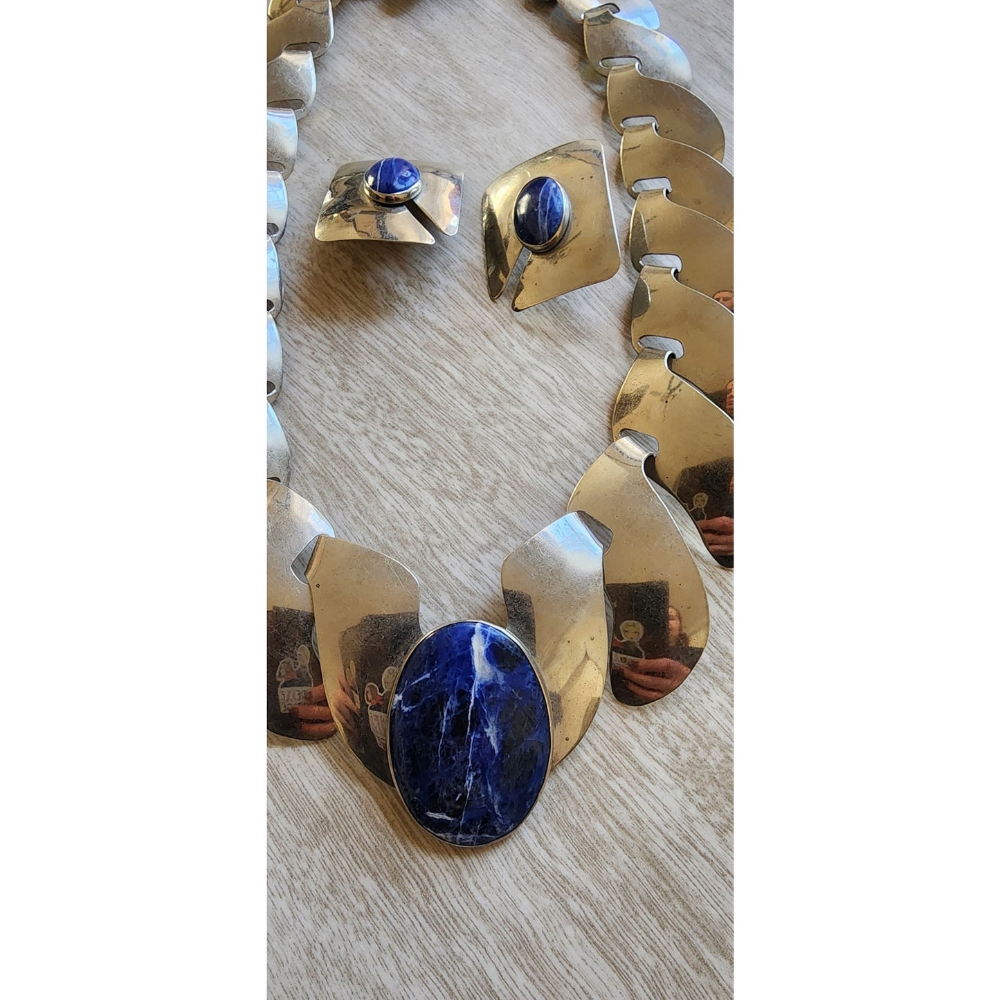 Vintage 80s FLORELLE Necklace Earring Set Sterling Silver & Blue Sodalite