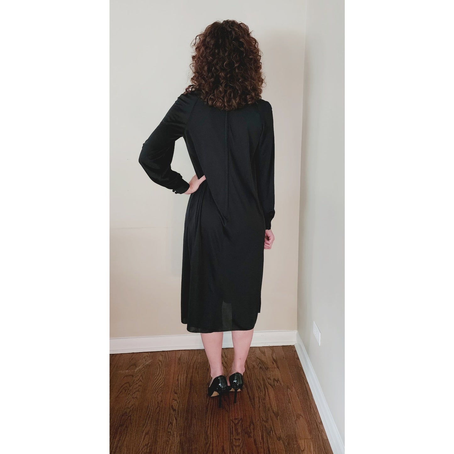 Vintage 70s Black Dress Butterfly Embroidery Ciao Ltd