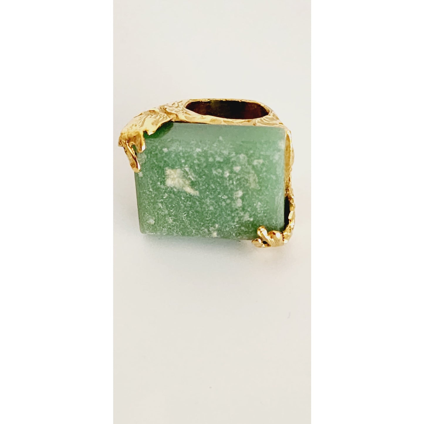 Vintage Yves Saint Laurent Arty Ring Green Aventurine Stone Chunky Gold Base