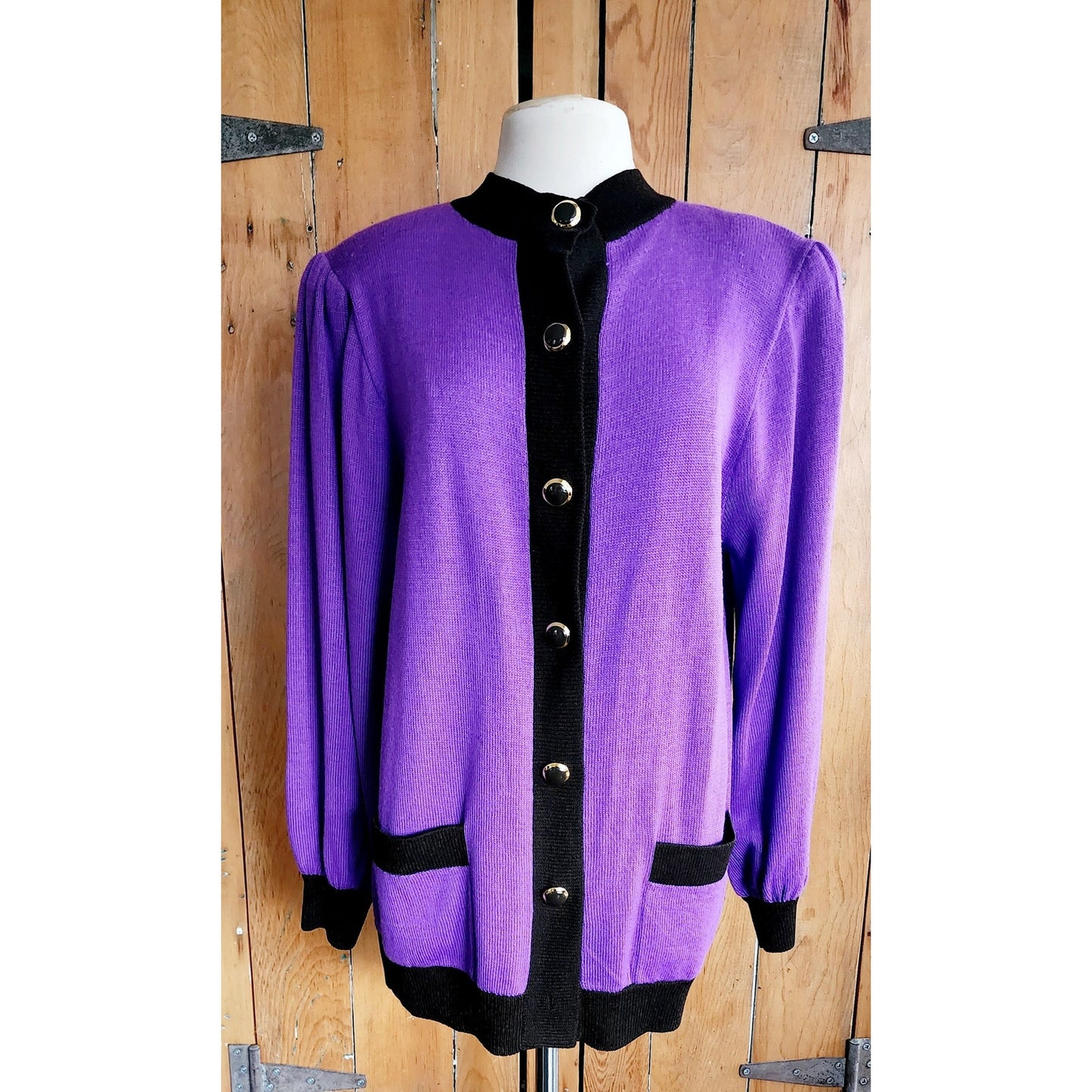 Vintage 80s St John Sweater Jacket Purple Knit
