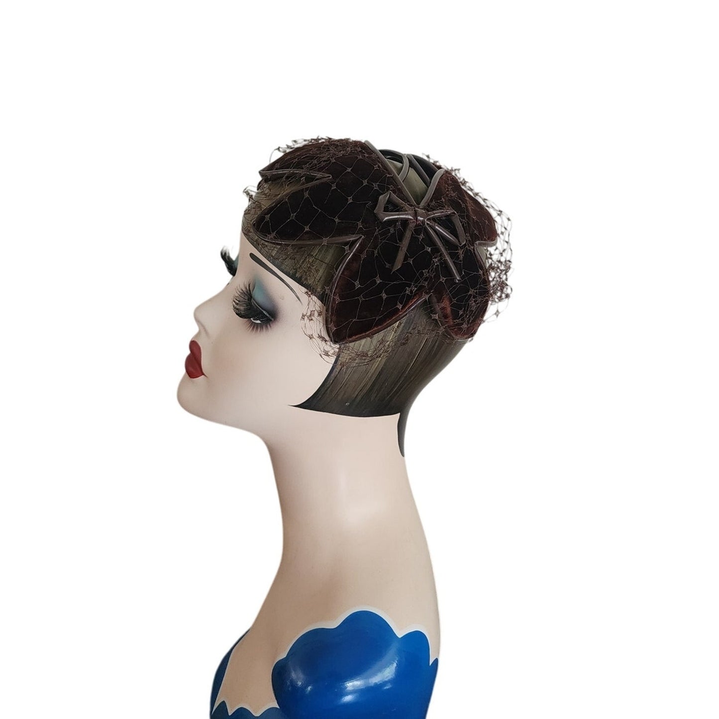 Vintage 1950s Bes-Ben Hat in Brown Velvet w/Bows Chicago Midcentury Millinery