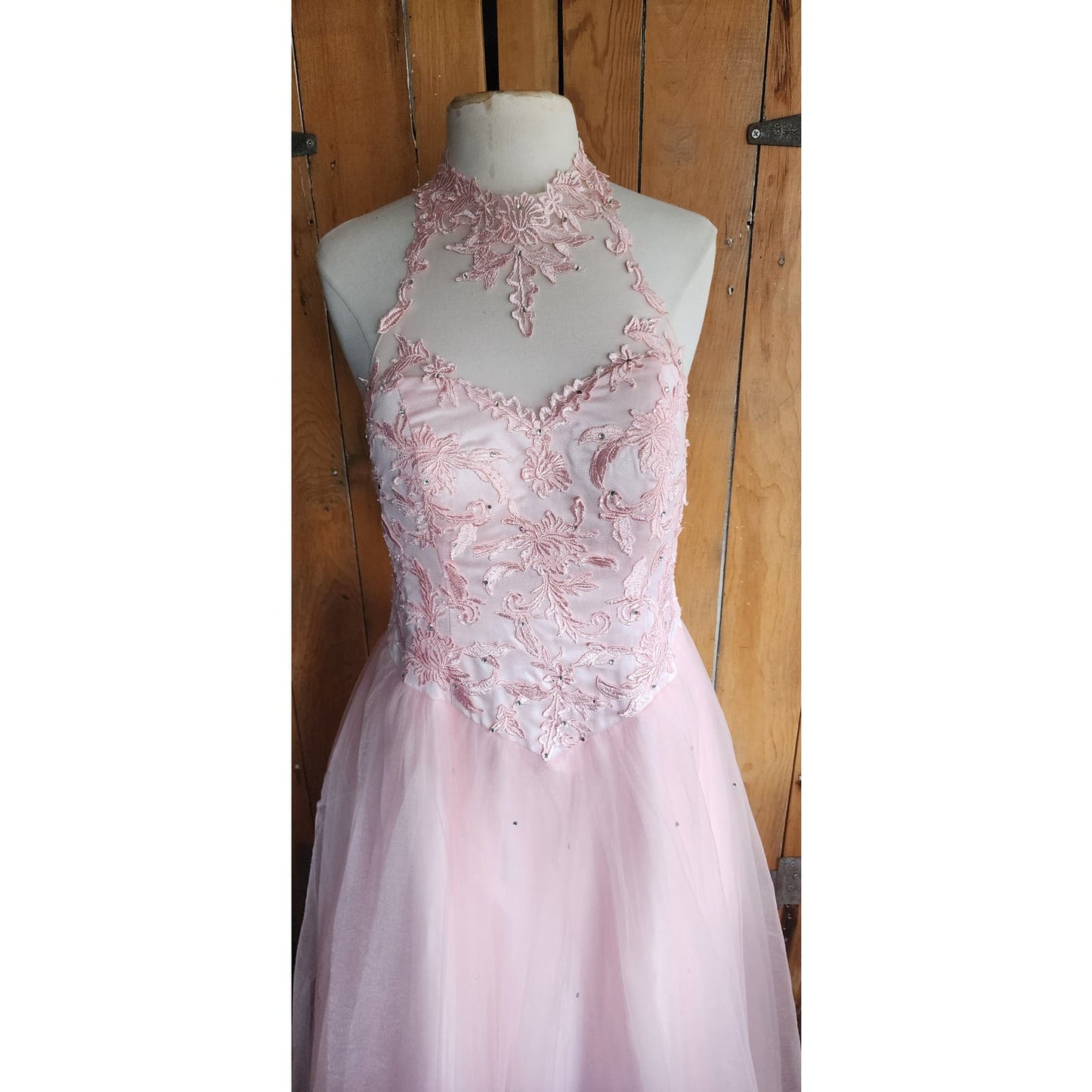 Y2K Era Pink Princess Dress Tulle Lace Embroidery Corset Lace Back Barbie