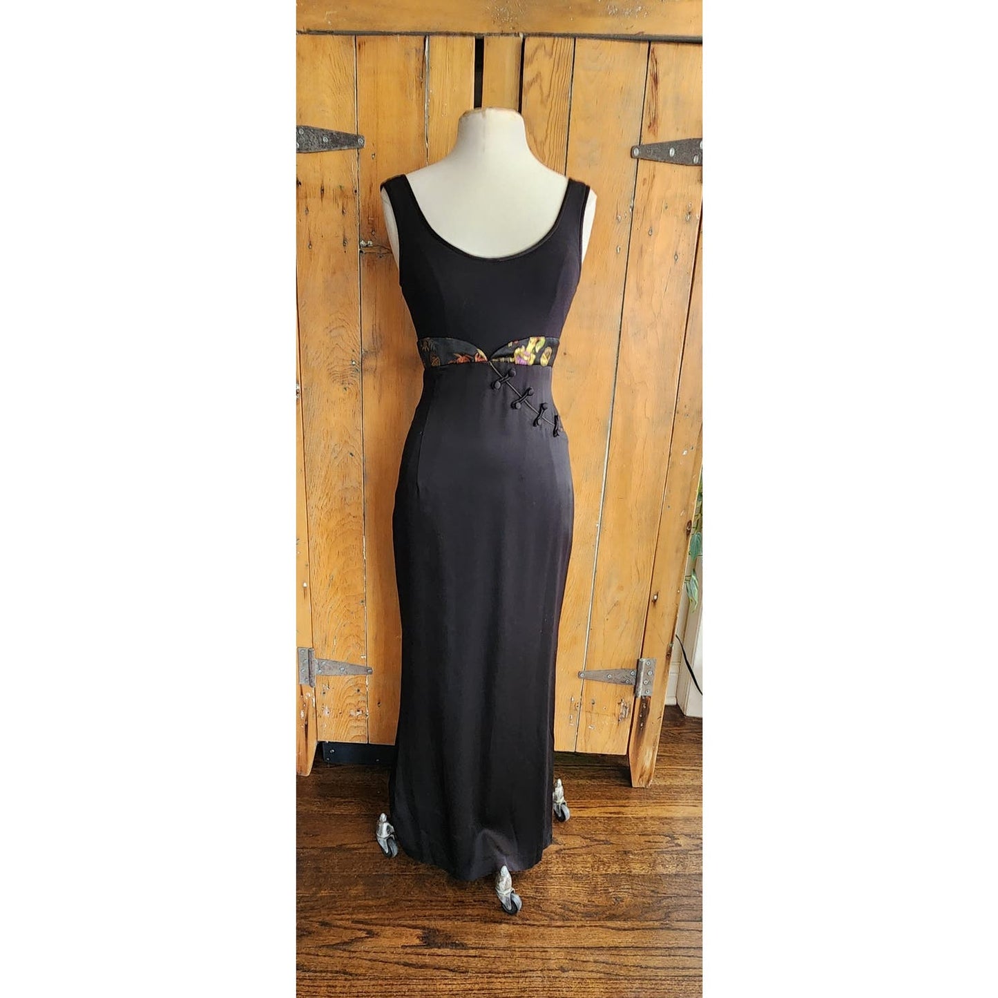 Vintage 90s Nicole Miller Evening Dress Black w/Chinese Embroidery