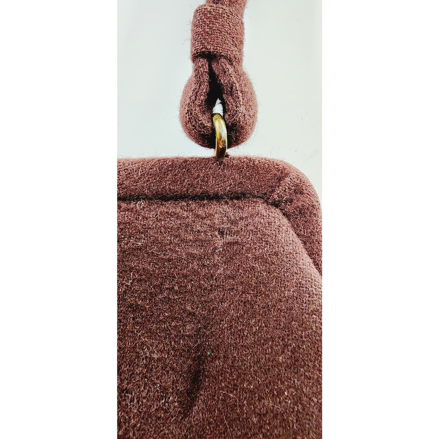 Vintage 40s Brown Bag Embroidered Copper Red Leaves Soure'