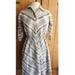 Vintage 50s Gray Dress Chevron Strip Plaid Print  / Medium