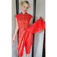 50s Tiki Play Suit Red Cotton Print Tunic + Top by Nani of Hawaii