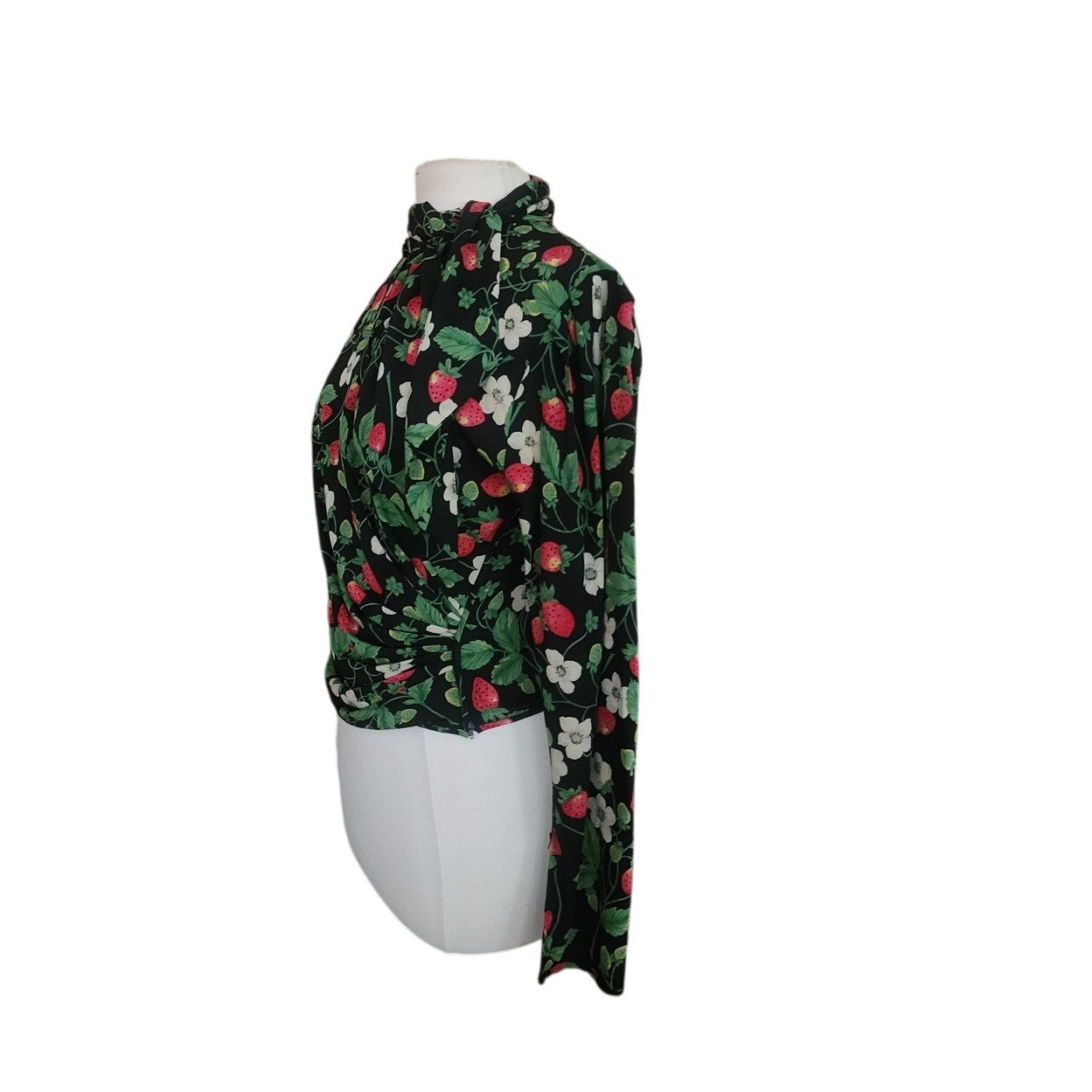 Vintage 1980s Emanuel Ungaro Parallele Blouse Strawberry Floral Print Silk Long Sleeve Shirt