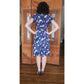 Vintage 40s Rayon Print Midi Dress Dark Blue Floral w/Belt & Diagonal Peplum