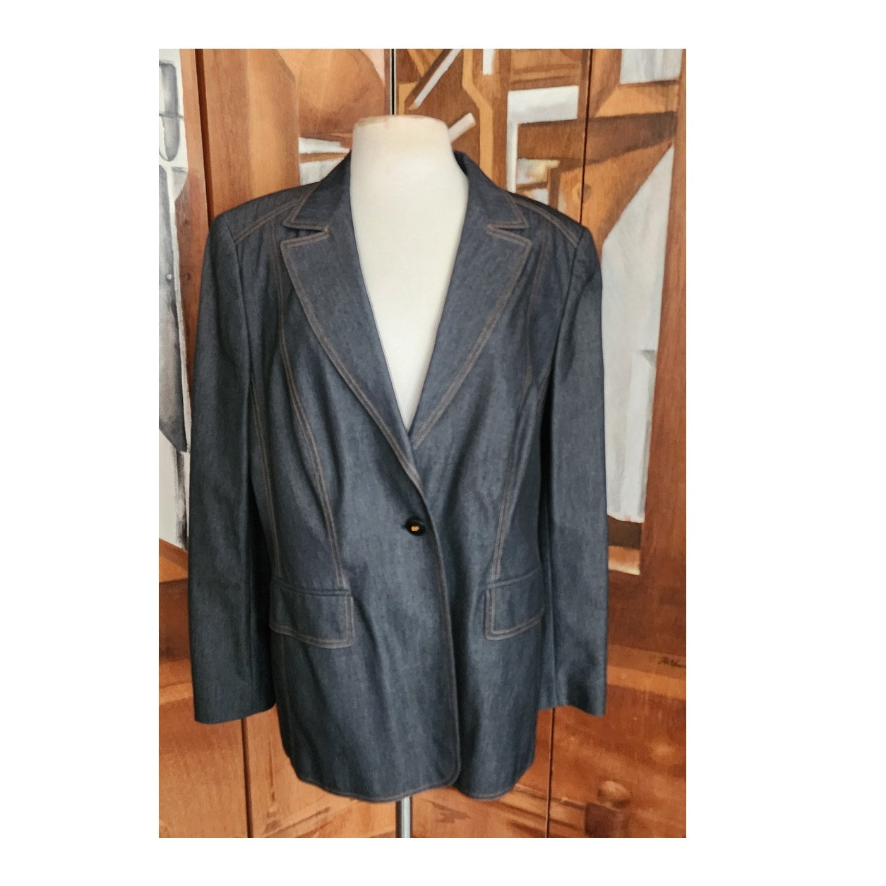 Vintage 2000s Escada Denim Pant Suit Dark Wash Jeans Neiman Marcus