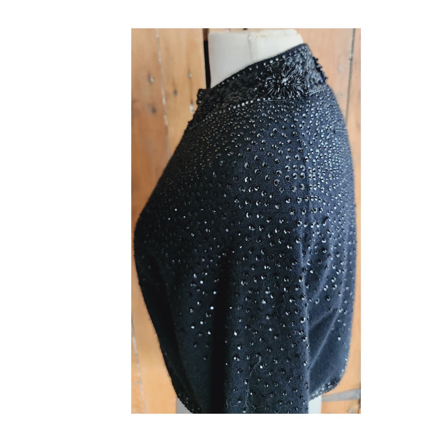 Vintage 50s Beaded Cardigan Black Angora Wool