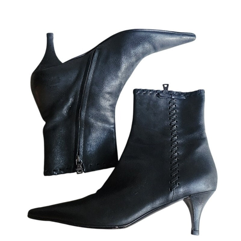 PRADA Ankle Boots Black Leather New in Box Size 38 VG++