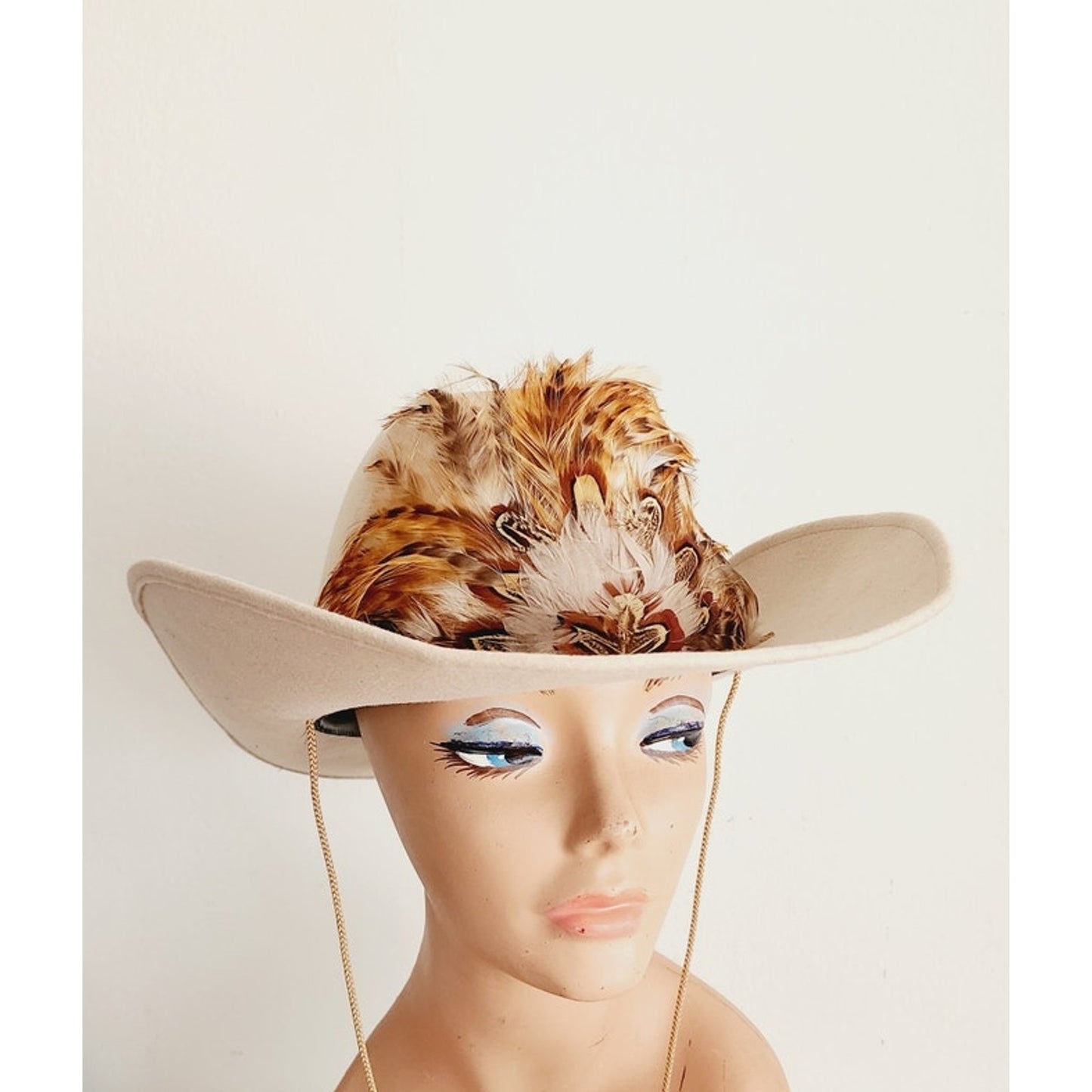 Vintage Beige Cowboy Hat w/Feather by Rockmount Wind River 1850 Size 7 1/4 Mens Unisex