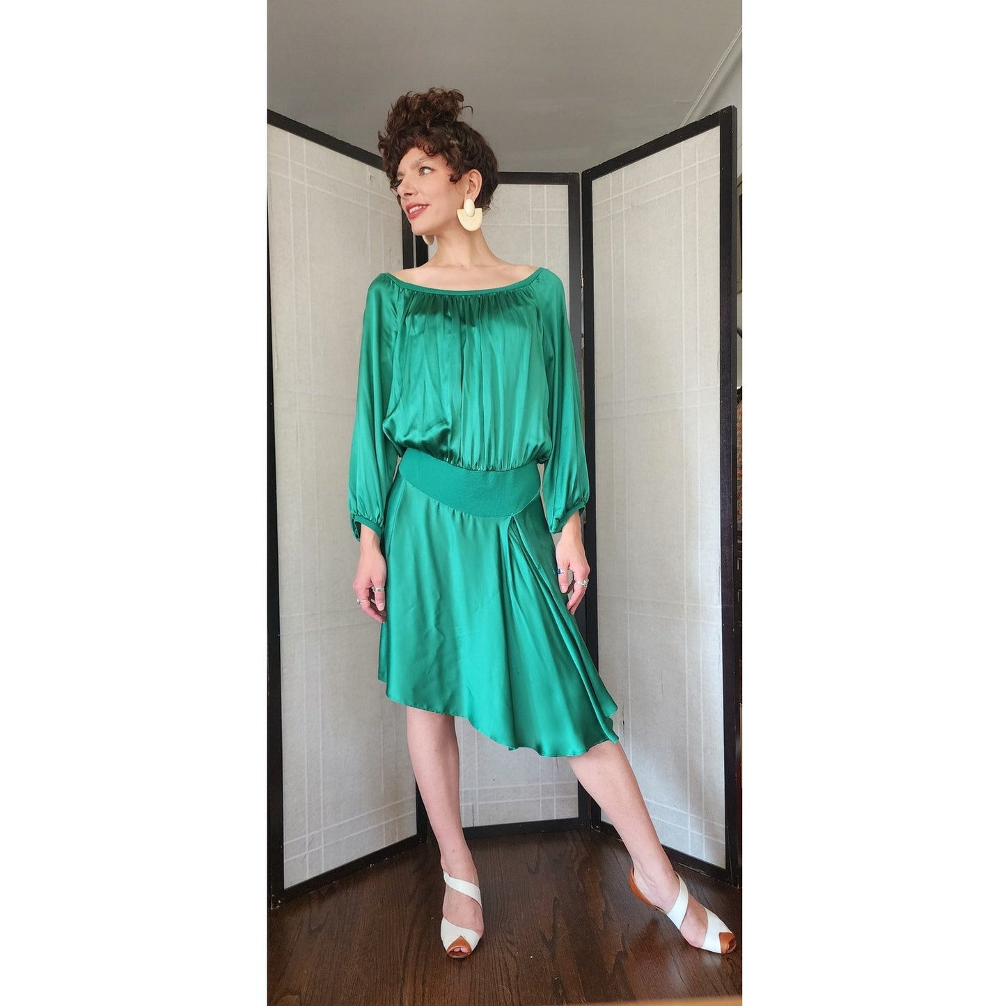 Yves Saint Laurent Green Silk Dress Asymmetrical Hem NWT