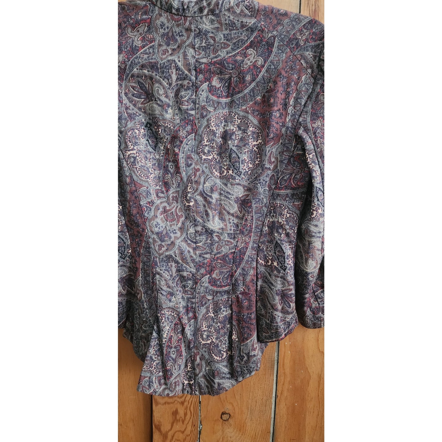 Vintage Neo-Edwardian Jacket Gray Mauve Paisley Print XS