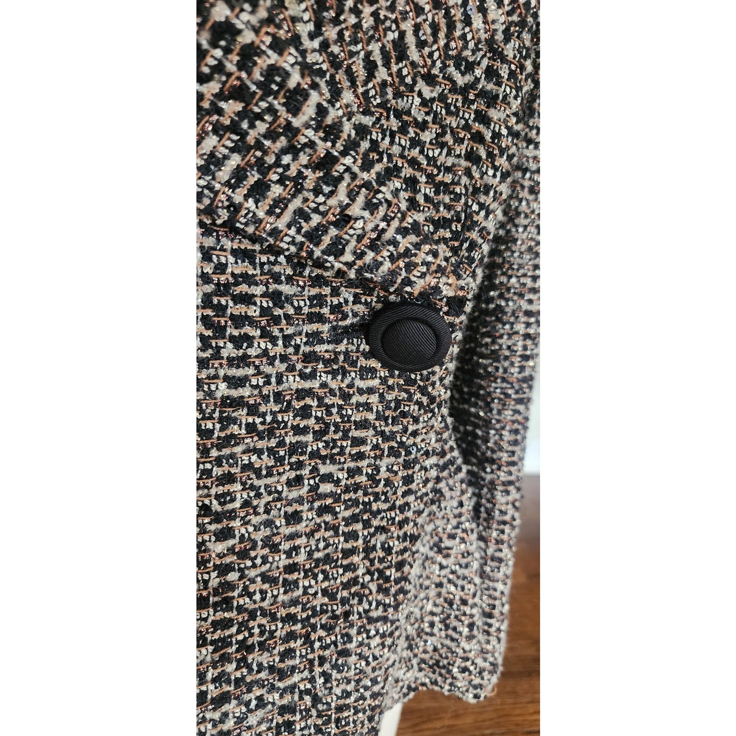 Vintage 2000s Armani Blazer Gray Gold Boucle Tweed Peplum Fitted Jacket / L