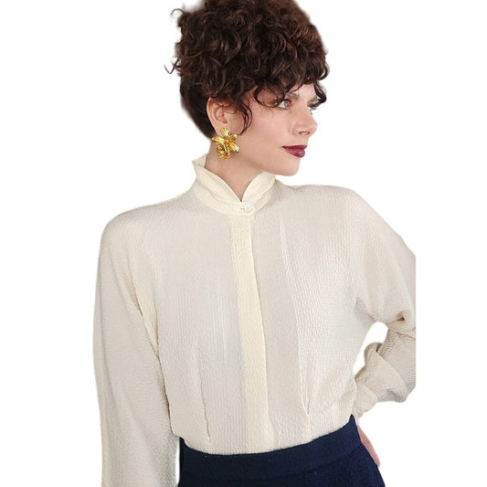 80s Escada Blouse Cream Textured Silk / 34