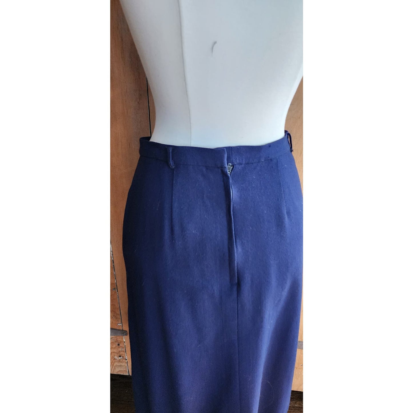 Vintage 40s Skirt Navy Blue Wool Side Pleats