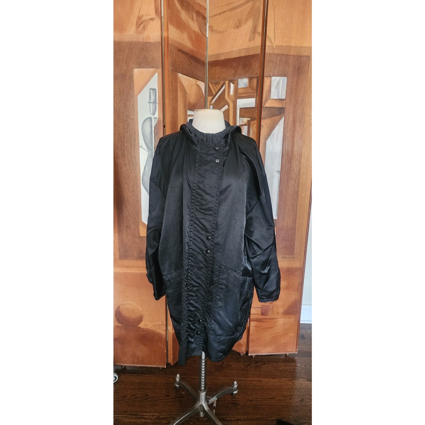 Vintage 1980s Linda Lundstrom La Parka Guardian Eagle Coat Art to Wear Hooded Faux Fur + Liner