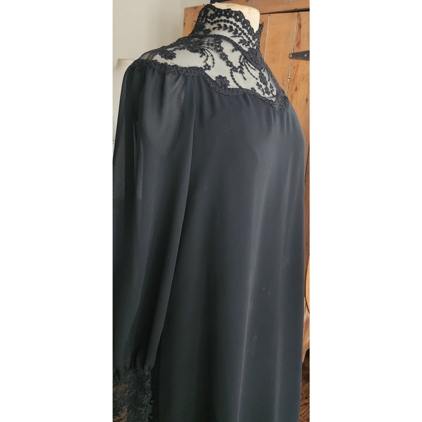 Vintage 70s Giorgio Sant'Angelo Dress Black Silk Georgette & Lace