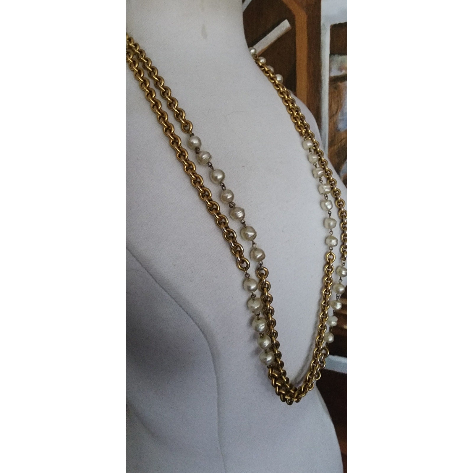 Vintage Chanel 1984 Necklace Double Strand Gold Chain Baroque